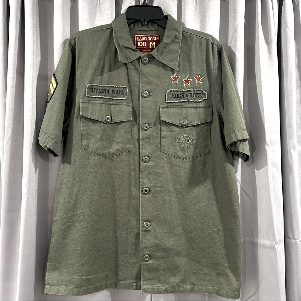 Hard Rock Riviera Maya Hotel México Military Utility Button Down Army Shirt